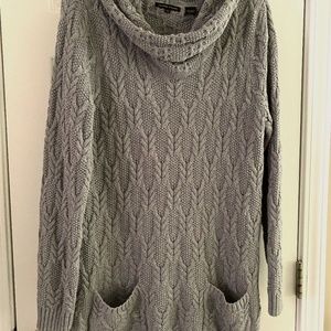 Grey knit cowl neck long sleeve sweater MEDIUM with pockets